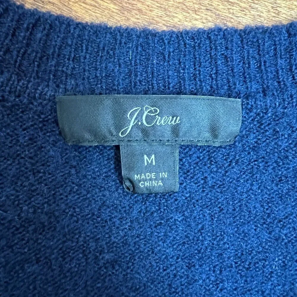 J.‎ Crew V-Neck Sweater In Yarn Womens Medium Navy Blue Merino Wool Alpaca Knit